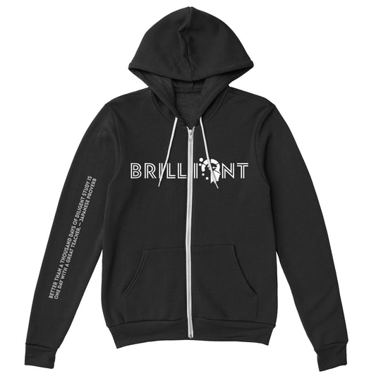 BRILLIANT AND DEDICATED SLEEVE QUOTE HOODIE